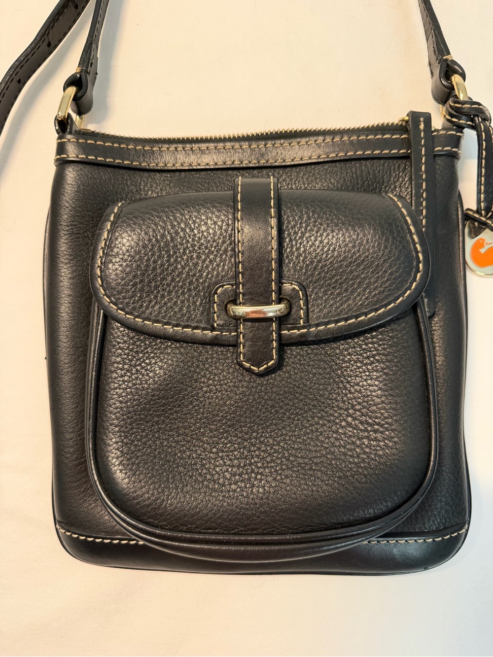 Dooney & Bourke Black Leather Letter Carrier Crossbody 8" x 8"